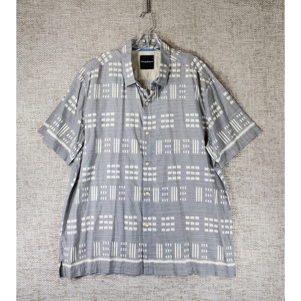 Tommy Bahama Casual Camp Shirt Silk Blend Mens‎ XL Gray Print Button Down